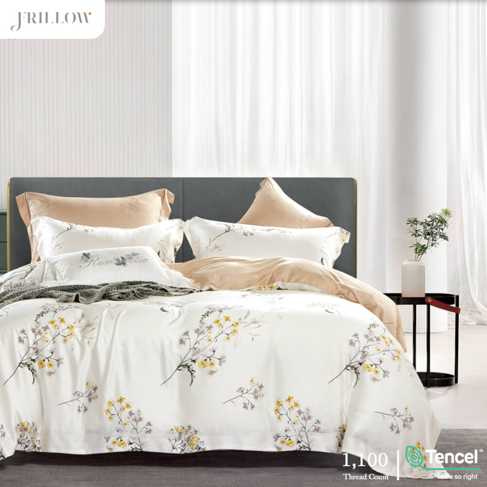 ชุดผ้าปูที่นอน 6ฟุต 5ชิ้น FRILLOW สี Lady Daphne 1100 เส้นด้าย_1