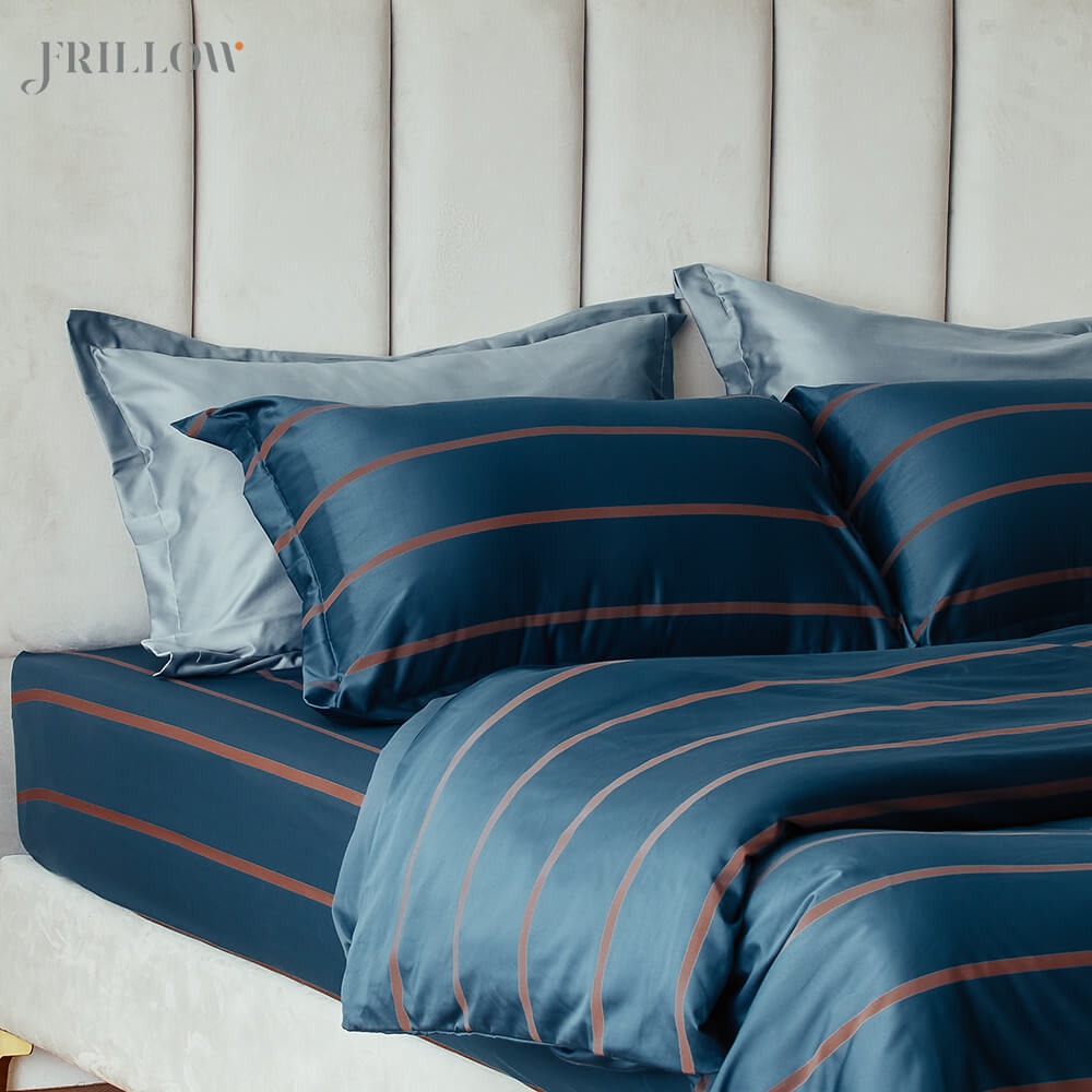 ชุดปลอกผ้านวมและผ้าปูที่นอนพรีเมียม 5ฟุต 3ชิ้น FRILLOW The Superiority สี Midnight Blue 800 เส้นด้าย_2