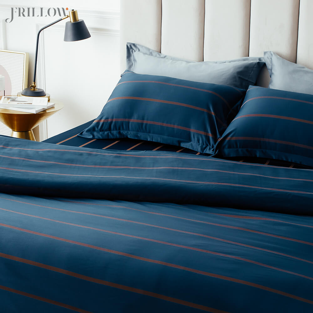 ชุดปลอกผ้านวมและผ้าปูที่นอนพรีเมียม 5ฟุต 3ชิ้น FRILLOW The Superiority สี Midnight Blue 800 เส้นด้าย_3