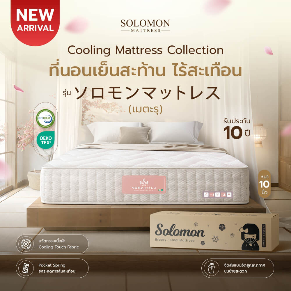 ที่นอนเย็น พ็อกเก็ตสปริง 5 ฟุต หนา 10 นิ้ว SOLOMON รุ่น เมตะรุ รับประกัน10ปี