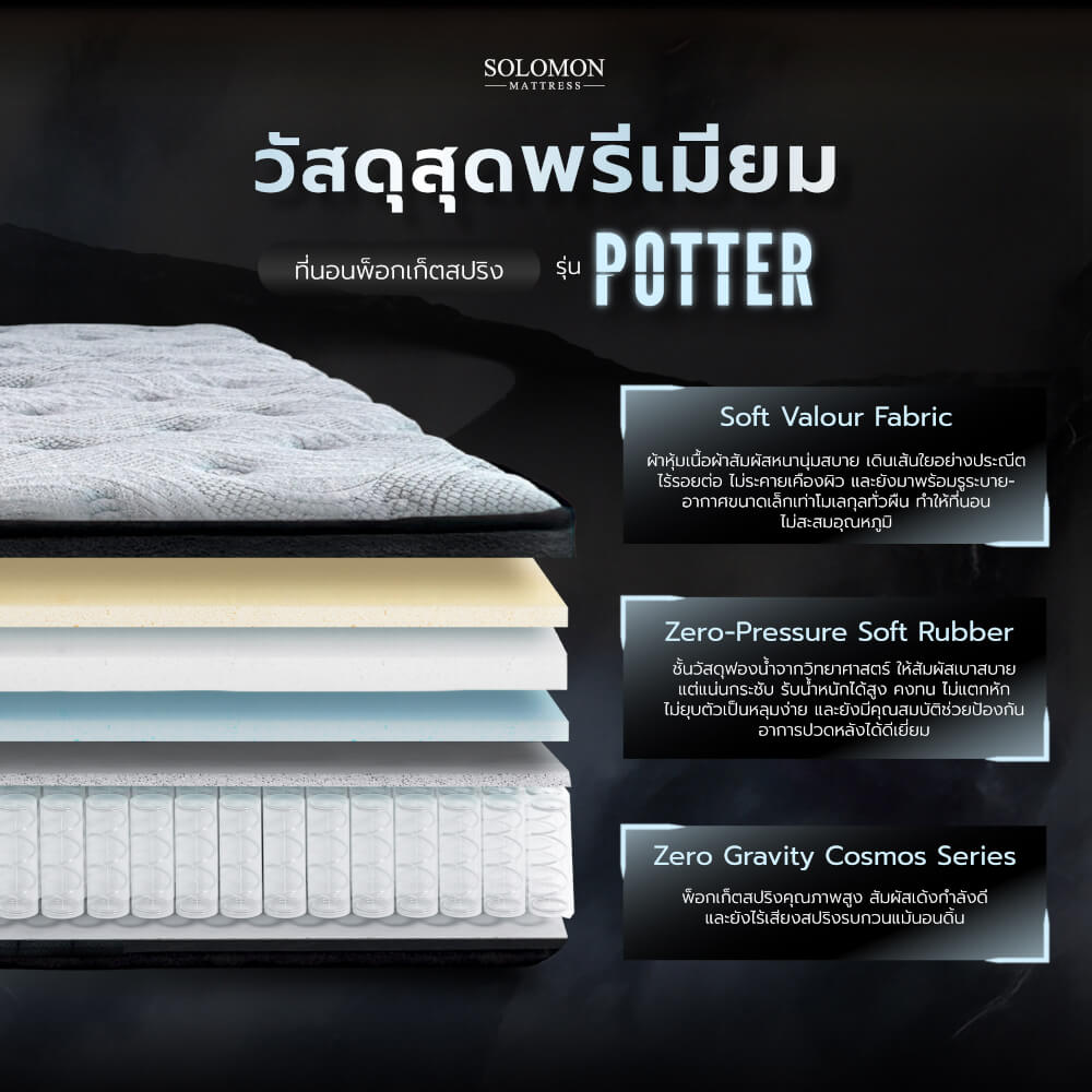 ที่นอน SOLOMON รุ่น POTTER 3.5 ฟุต หนา 12 นิ้ว จัดส่งแบบอัดสุญญากาศ