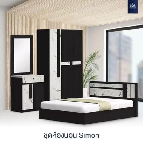 ชุดห้องนอน 5 ฟุต SOLOMON รุ่น SIMON สี OAK รวมที่นอน