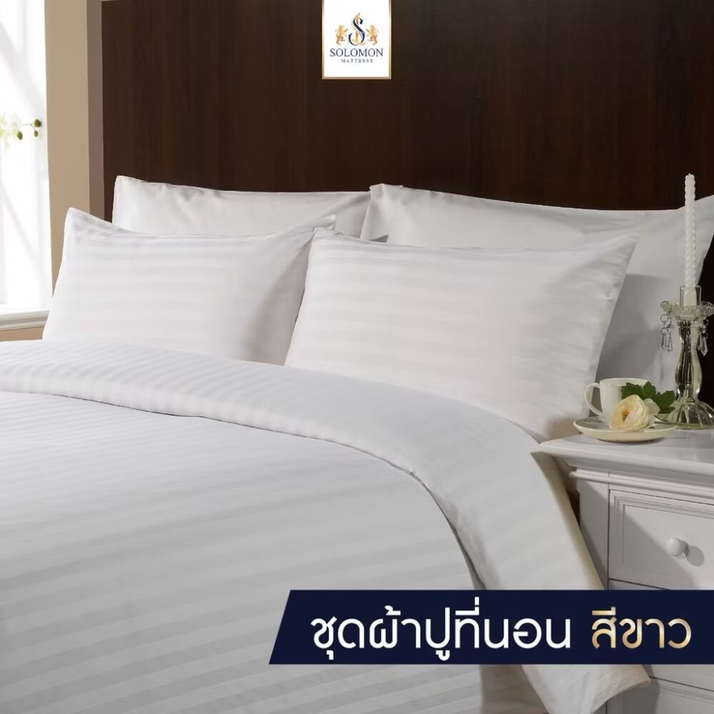 ชุดผ้าปูที่นอน 5 ฟุต เซท 5 ชิ้น SOLOMON สีขาว_2
