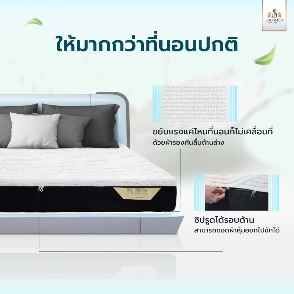 ที่นอนยางพารา 5 ฟุต SOLOMON รุ่น Cosmo หนา 7 นิ้ว แถมหมอนหนุน 2 ใบ หมอนข้าง 1 ใบ
