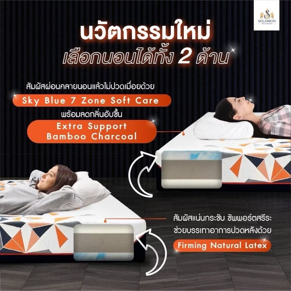 ที่นอนยางพารา 5 ฟุต SOLOMON รุ่น Perfection หนา 8 นิ้ว แถมหมอนหนุน 2 ใบ หมอนข้าง 1 ใบ