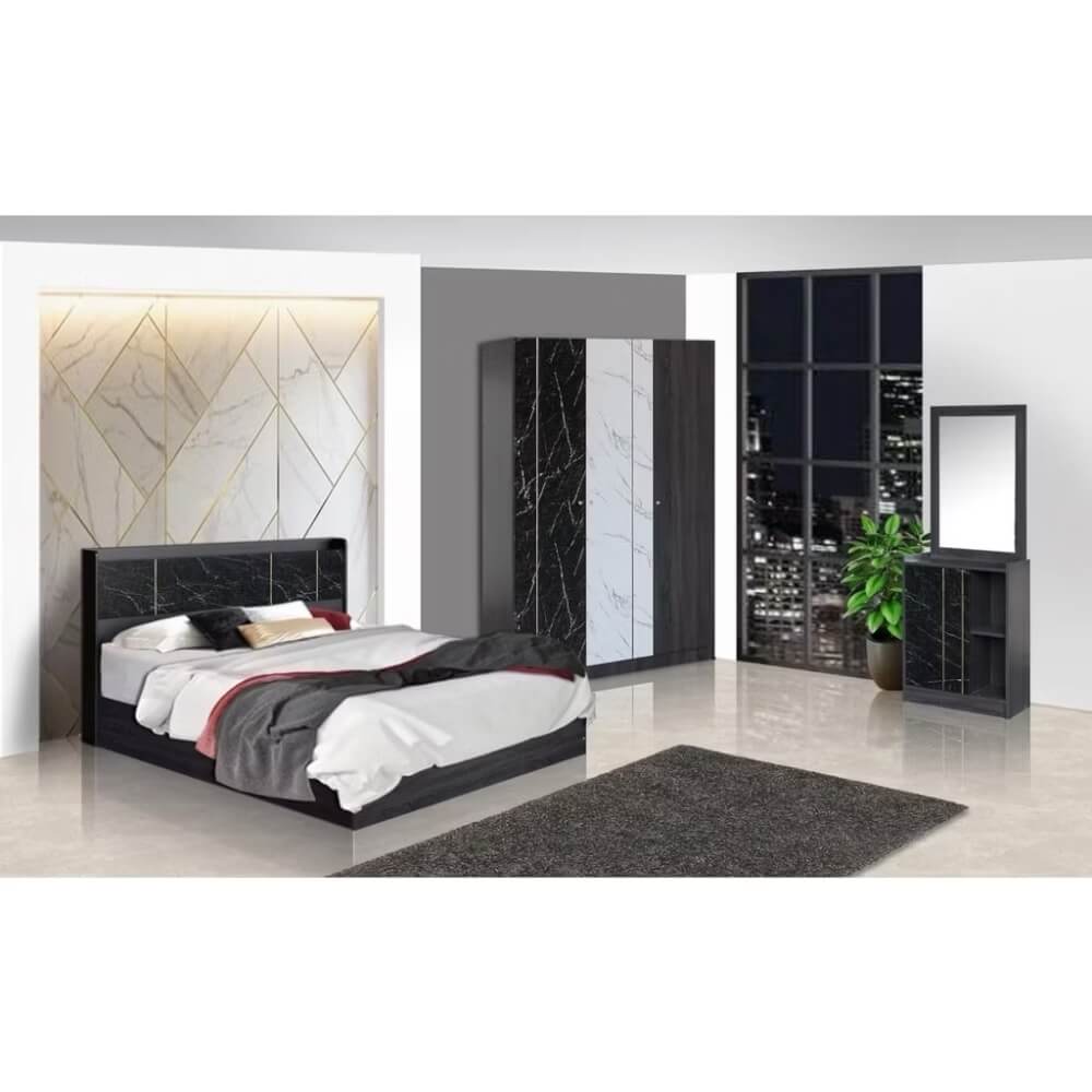 ชุดห้องนอน 6 ฟุต SOLOMON รุ่น MARBLE สีขาว รวมที่นอน