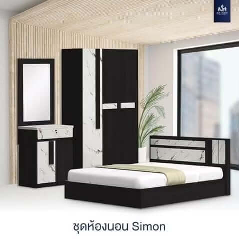 ชุดห้องนอน 5 ฟุต SOLOMON รุ่น SIMON สี OAK รวมที่นอน