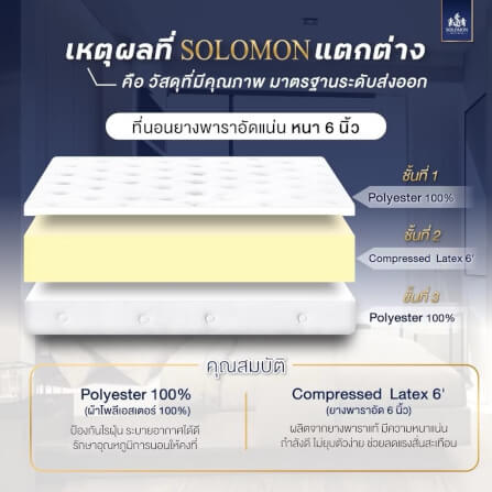 ที่นอนยางพารา 5 ฟุต SOLOMON รุ่น Para Southern หนา 6 นิ้ว แถมหมอนหนุน 2 ใบ หมอนข้าง 1 ใบ_2