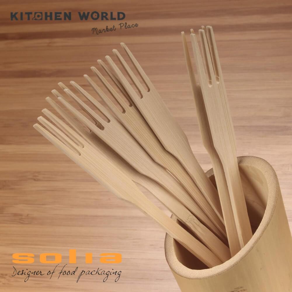 ส้อมจิ้มอาหารทำจากไม้ไผ่เนื้อแข็ง SOLIA VO11213 PK1209 แพ็ค 100 ชิ้น