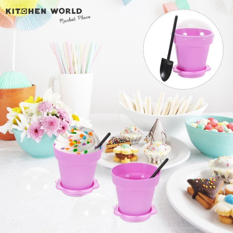 ชุดถ้วยขนมพร้อมฝาโดมและช้อน KCW PK1314-PP จำนวน 20 ชิ้น สีม่วง