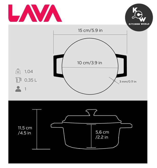 หม้อตุ๋นเหล็กหล่อขนาดเล็ก Lava Y TC 10 K2 BL ขนาด 10 ซม. สีดำ_3