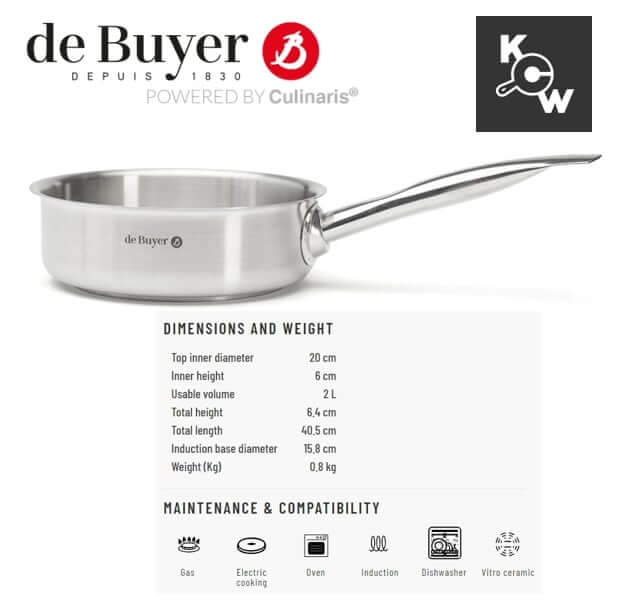 กระทะผัดสเตนเลส de buyer พริมแอพเพตี้ 3502.20 กว้าง 20ซม.xสูง 6ซม.