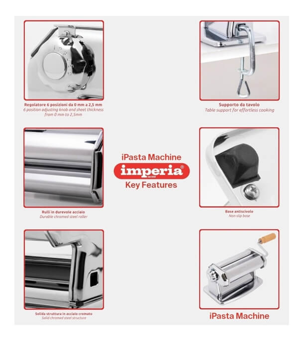 เครื่องทำเส้นพาสต้าสดแบบแมนนวล Imperia 4162 MM0537 รุ่นคลาสสิกแบบเรียบ