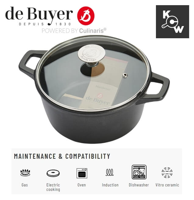 หม้อตุ๋น เคลือบเทปลอนพร้อมฝาแก้ว de buyer 8311.24 กว้าง 24 ซม.x ยาว 33.5 x สูง 9.5 ซม.