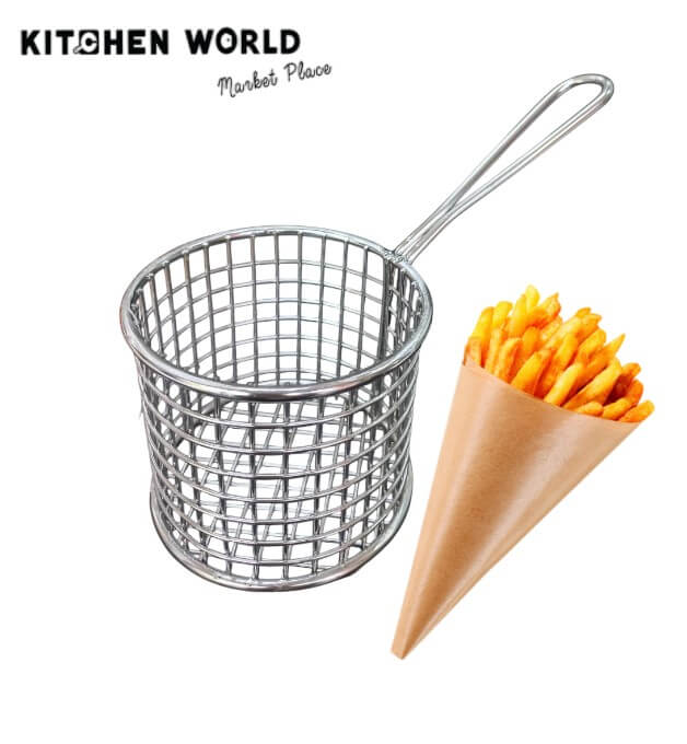 ตะกร้าเสิร์ฟสแตนเลสทรงกลมมีหูจับ KCW CW0193-94 ขนาด 9x8 ซม.