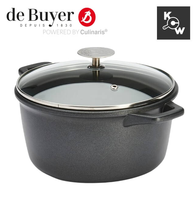 หม้อตุ๋น เคลือบเทปลอนพร้อมฝาแก้ว de buyer 8311.24 กว้าง 24 ซม.x ยาว 33.5 x สูง 9.5 ซม.
