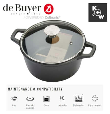 หม้อตุ๋น เคลือบเทปลอนพร้อมฝาแก้ว de buyer 8311.24 กว้าง 24 ซม.x ยาว 33.5 x สูง 9.5 ซม._4