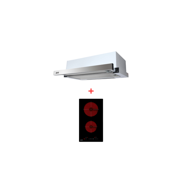 ชุดเซต เตาฝังไฟฟ้าเซรามิค 2 หัว + เครื่องดูดควันแบบฝังรางเลื่อน EVE HS-T62C-60 + HB30-2CEM/SC