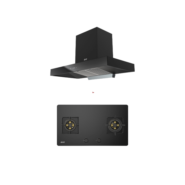 ชุดเซต เตาแก๊ส 2 หัว HB78-2BBTA/BG + เครื่องดูดควันติดผนัง HC-LOFTBOX-90 ขนาด 90 ซม. สีดำ