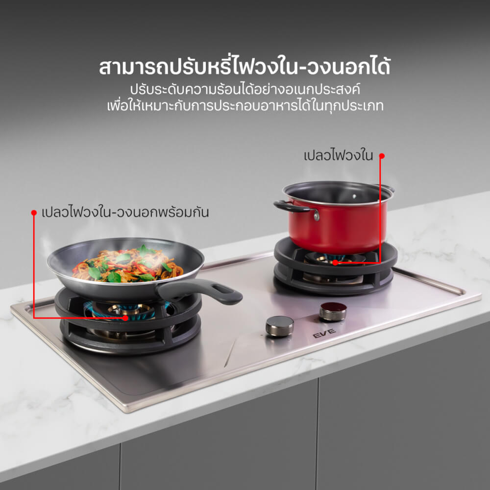 เตาแก๊สฝังสแตนเลส 2 หัว เตาแก๊สแบบฝัง EVE HBS76-2MBFB/SS 76 ซม. สีเงินสเตนเลส