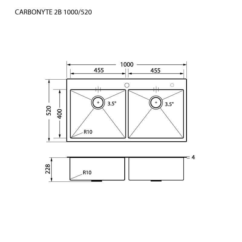 ซิงค์ล้างจาน 2 หลุม สแตนเลสสีดำ EVE CARBONYTE 2B 1000/520 ขนาด 100 ซม.