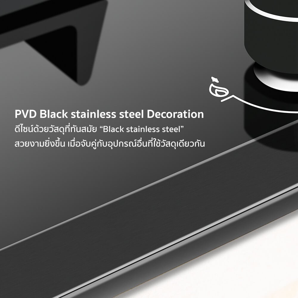 เตาฝังแก๊ส 2 หัว ฐานกระจกนิรภัย EVE HB76-BLACKFOREST/BG 76 ซม. สีดำ