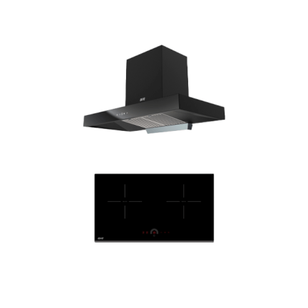 ชุดเซต เตาฝังแม่เหล็กไฟฟ้า 2 หัว + เครื่องดูดควันติดผนัง EVE รุ่น HB73-2CROSS/TC + HC-LOFTBOX-90 ขนาด 90 ซม. สีดำ_0