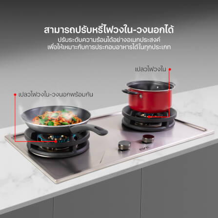 เตาแก๊สฝังสแตนเลส 2 หัว เตาแก๊สแบบฝัง EVE HBS76-2MBFB/SS 76 ซม. สีเงินสเตนเลส_2
