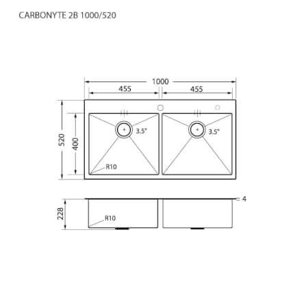 ซิงค์ล้างจาน 2 หลุม สแตนเลสสีดำ EVE CARBONYTE 2B 1000/520 ขนาด 100 ซม._5