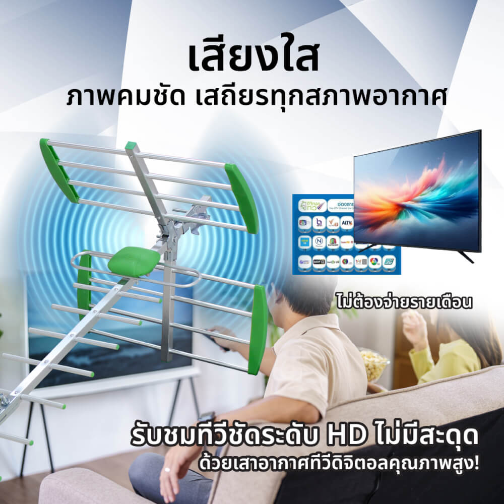 เสาอากาศดิจิตอลทีวี ติดตั้งภายนอก พร้อมสายและอุปกรณ์ติดตั้ง SONAR รุ่น HD-821