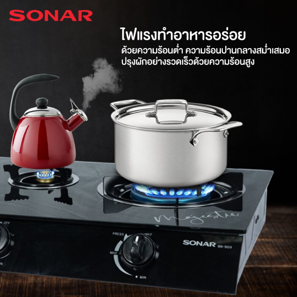 เตาแก๊สตั้งโต๊ะ 3 หัว  SONAR รุ่น GS-503 ( หน้ากระจกนิรภัย )