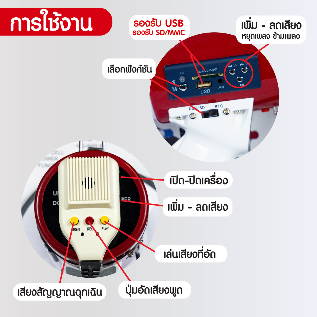 โทรโข่ง Sonar รุ่น  MG-66RUB  รองรับการอัดเสียง มีไซเรน Bluetooth _4