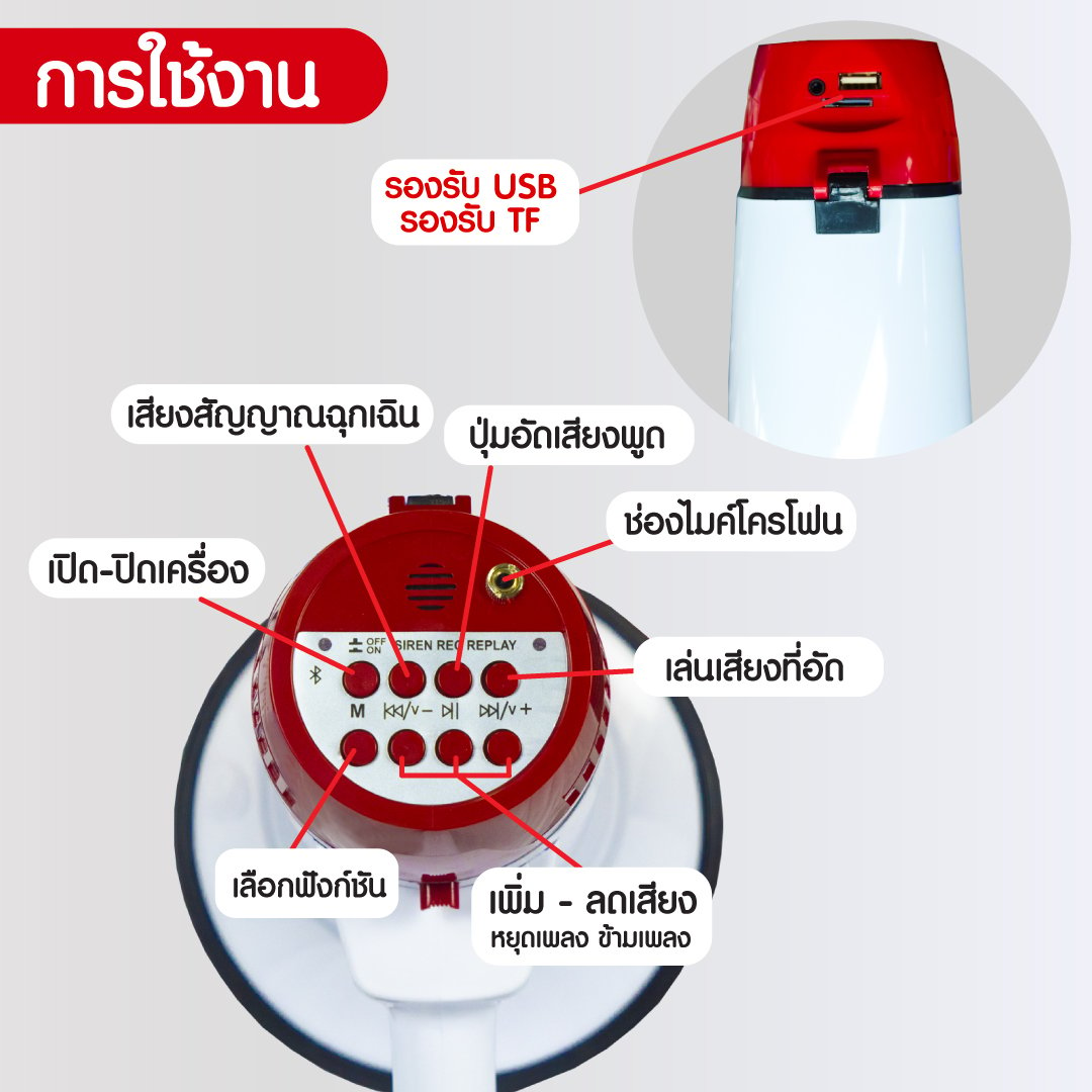 โทรโข่ง Sonar รุ่น MG-20RUB รองรับการอัดเสียง มีไซเรน Bluetooth_8