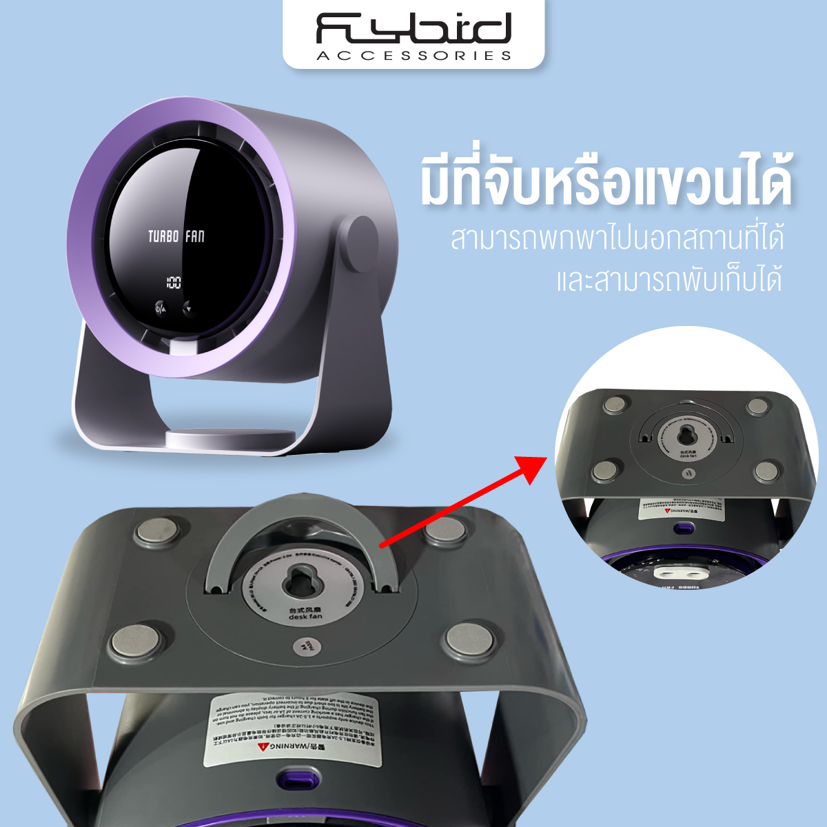 พัดลมมือถือ พัดลมพกพา Sonar FLYBIRD 3in1  แบตเตอรี่ 4000mAh ชาร์จไฟได้ รุ่น NS-22 สีขาว_8