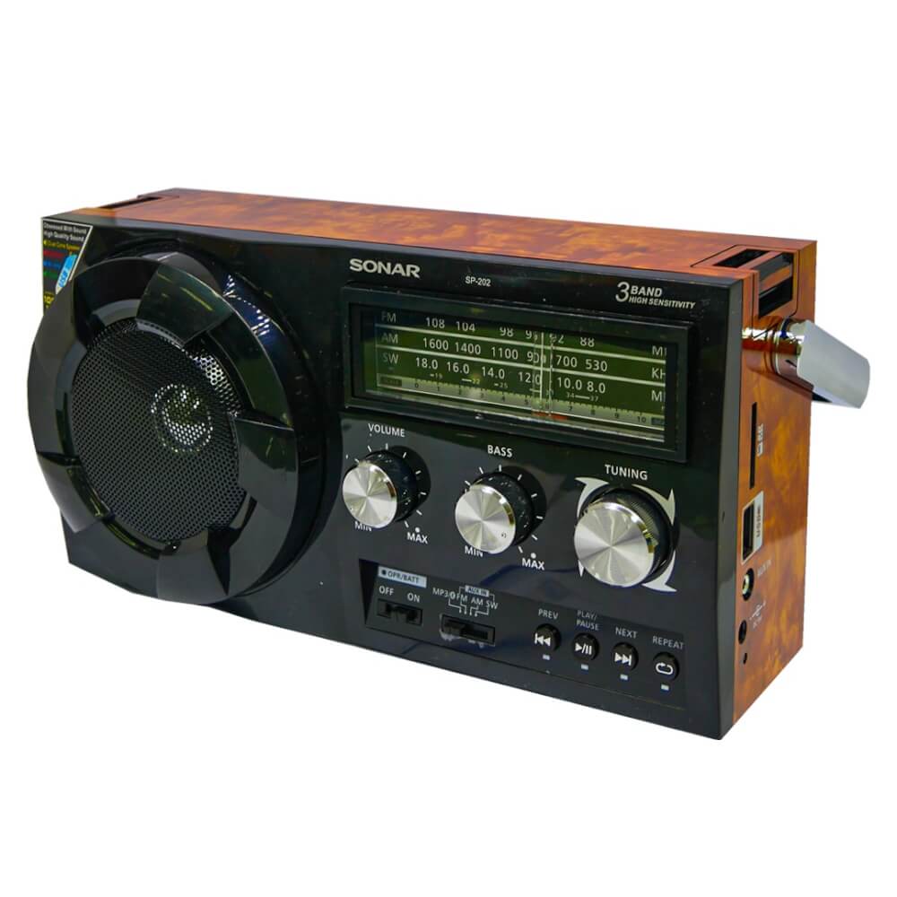 วิทยุทรานซิสเตอร์บลูทูธ FM/AM  SONAR รุ่น SP-202 สีน้ำตาลลายไม้