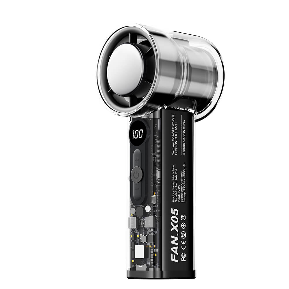 พัดลมพกพา Sonar FLYBIRD รุ่น X05 แบตเตอรี่ 3000mAh ชาร์จไฟได้ จอแสดงผล LED สีดำ_1
