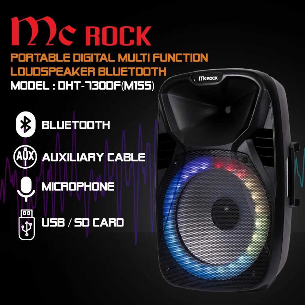 ลำโพงบลูทูธ McRock รุ่น DHT-730DF(M155) ขนาด 15 นิ้ว แถมไมโครโฟนและมีล้อลาก