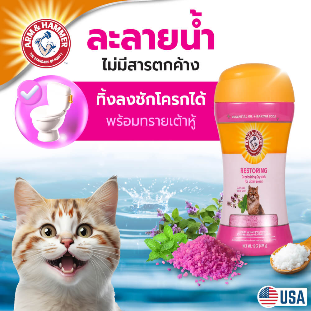 เม็ดดับกลิ่นทรายแมว Arm and Hammer สูตรลดความเครียด กลิ่นคลารี่เสจ มินต์ 425 กรัม