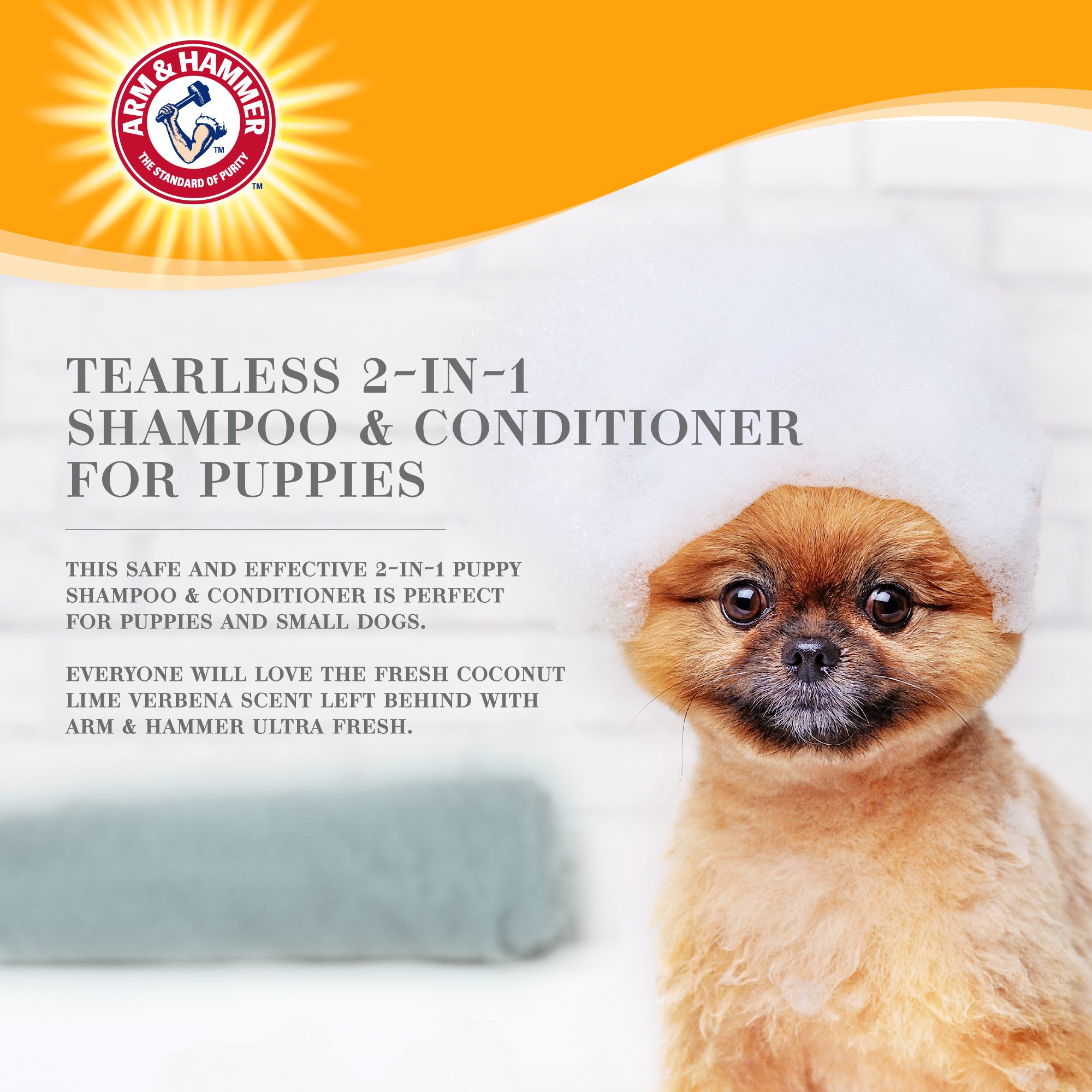 แชมพูลูกสุนัข ARM AND HAMMER ULTRA FRESH 2 IN 1 DETANGLING สูตรผสมครีมนวด กลิ่นมะพร้าว ไลม์ และดอกเวอร์บีนา 473 มล._5