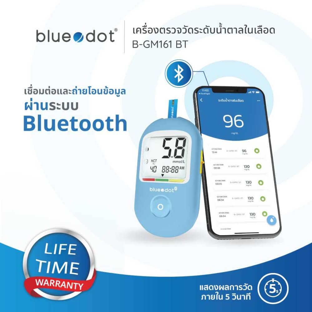 เครื่องวัดน้ำตาลเชื่อมบลูทูธ Bluedot รุ่น B-GM161 BT