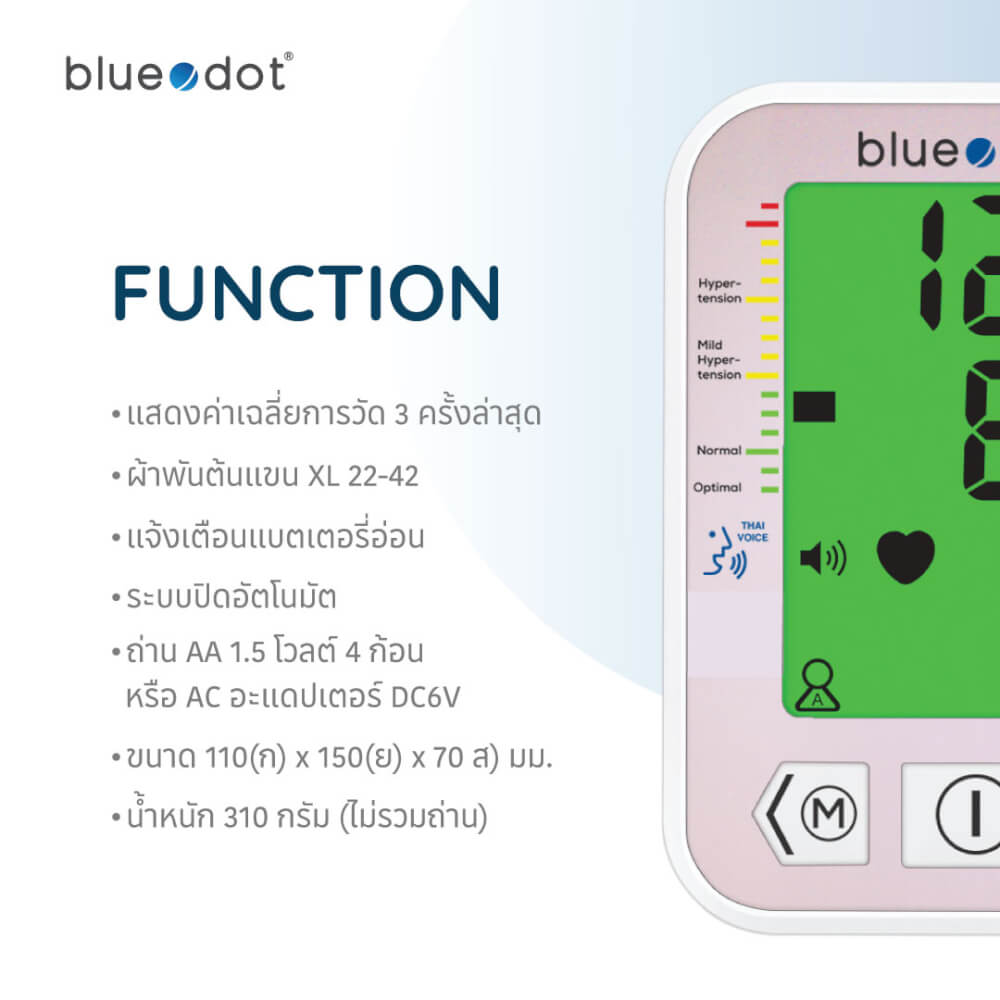 เครื่องวัดความดัน Bluedot รุ่น B-BM03 Pro light มีเสียง พูดไทยได้ หน้าจอเปลี่ยนได้สามสี