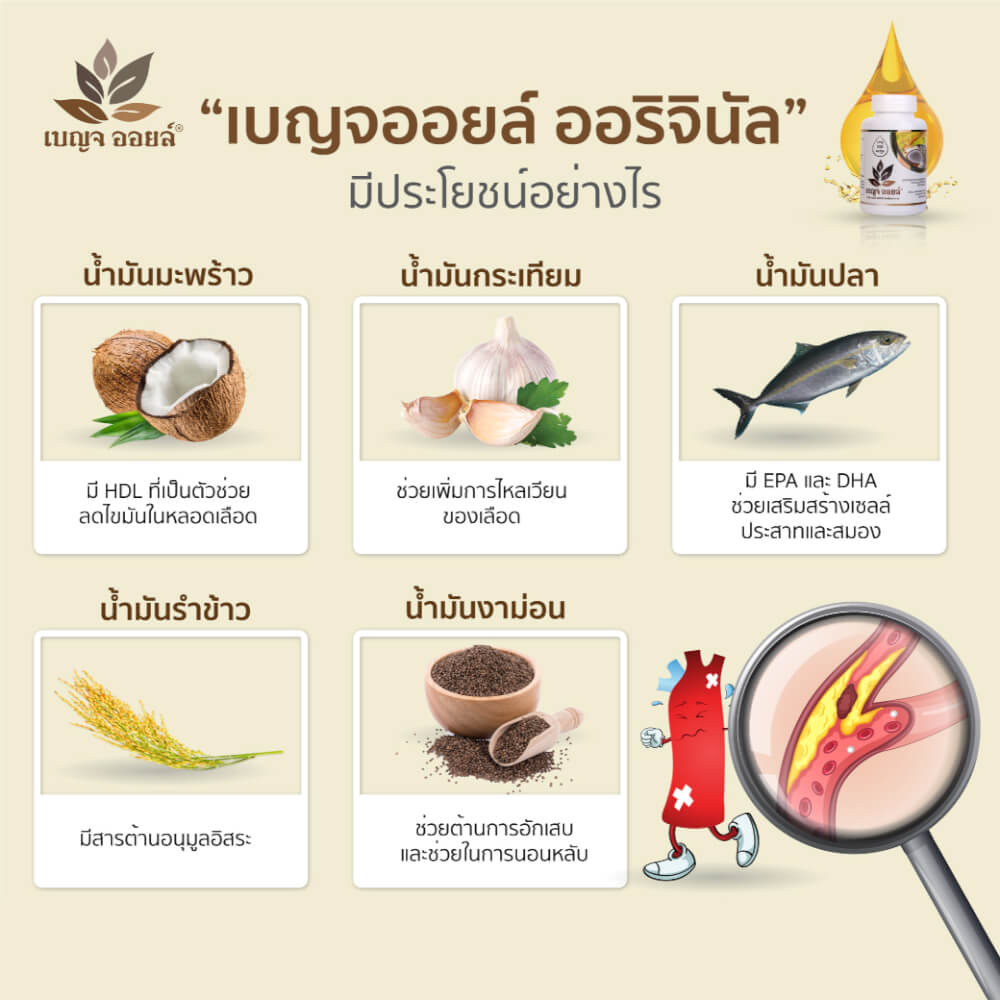 เบญจออยล์ ออริจินัล 500 แคปซูล ถุงรีฟิล แถม ออริจินัล 25 แคปซูล 1 ซอง