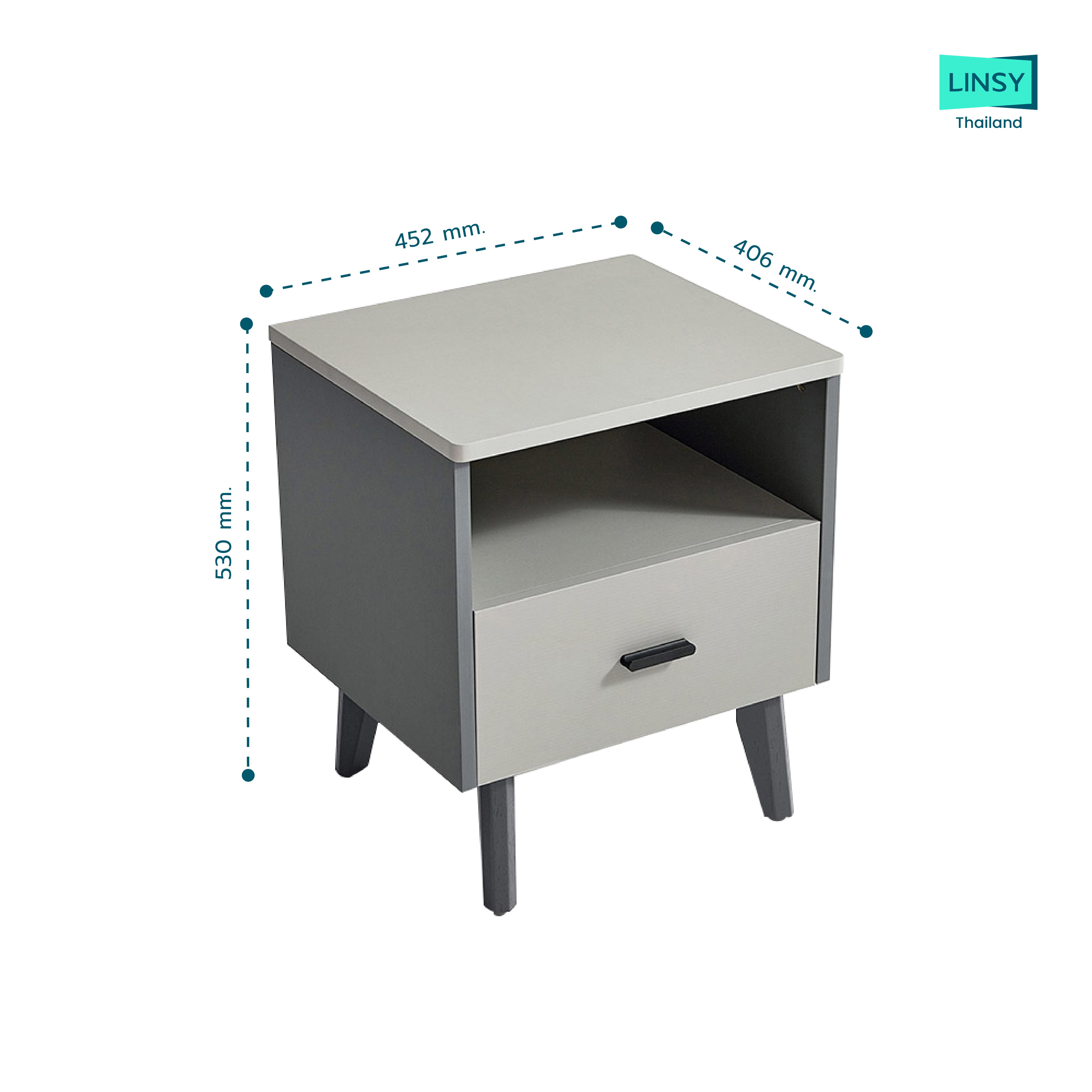 โต๊ะข้างเตียง โต๊ะหัวเตียง LINALI รุ่น AA1B-A  Grey_3