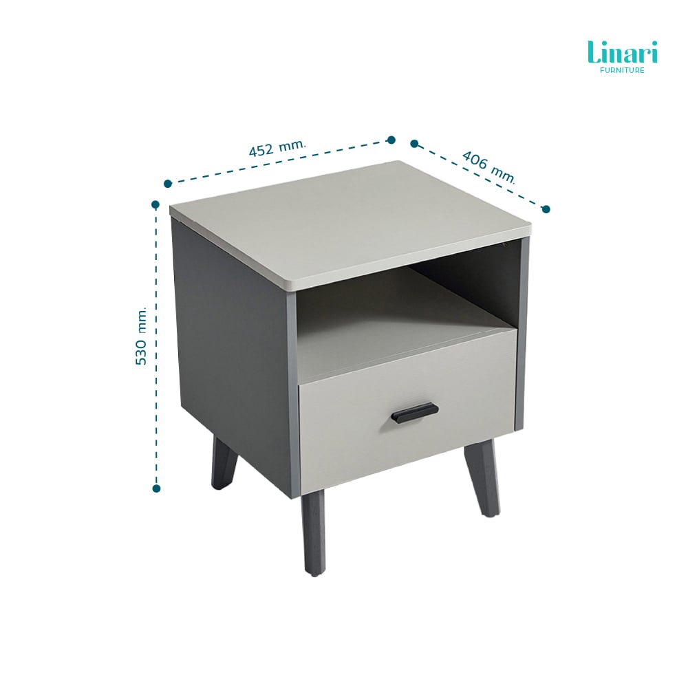 โต๊ะข้างเตียง โต๊ะหัวเตียง LINALI รุ่น AA1B-A  Grey_3