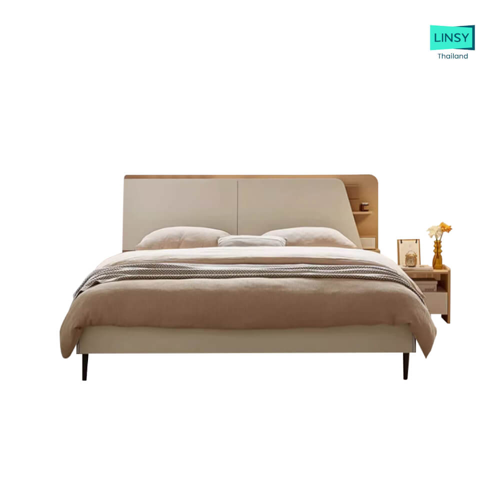 เตียงนอน เตียงไม้ปาร์ติเคิล เคลือบเมลามีน LINALI  รุ่น OV2A-A light wood