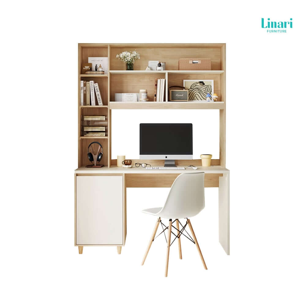 ชุดโต๊ะทำงานพร้อมเก้าอี้สีขาว  Linari รุ่น JV7V-A 