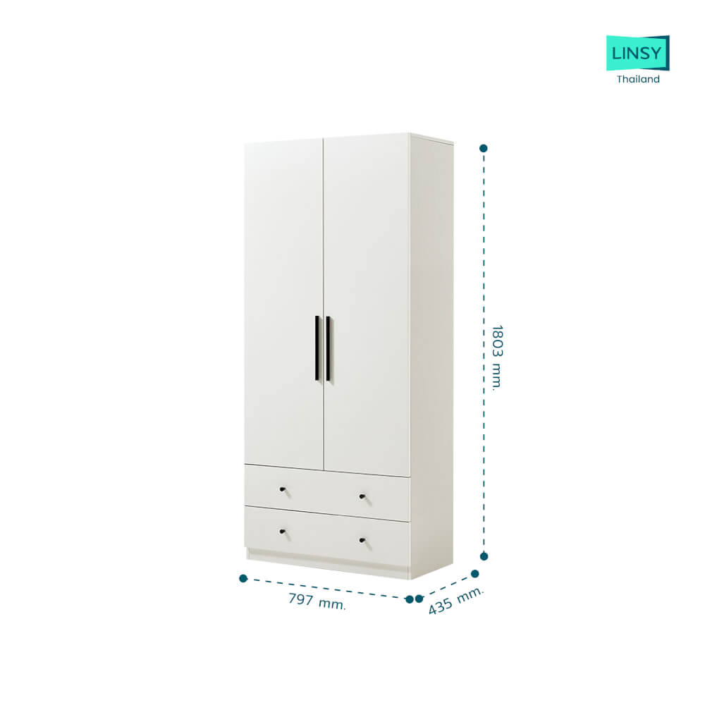 ตู้เสื้อผ้าไม้ 2 บานประตู สไตล์มินิมอล LINARI รุ่น MI1G-A WHITE