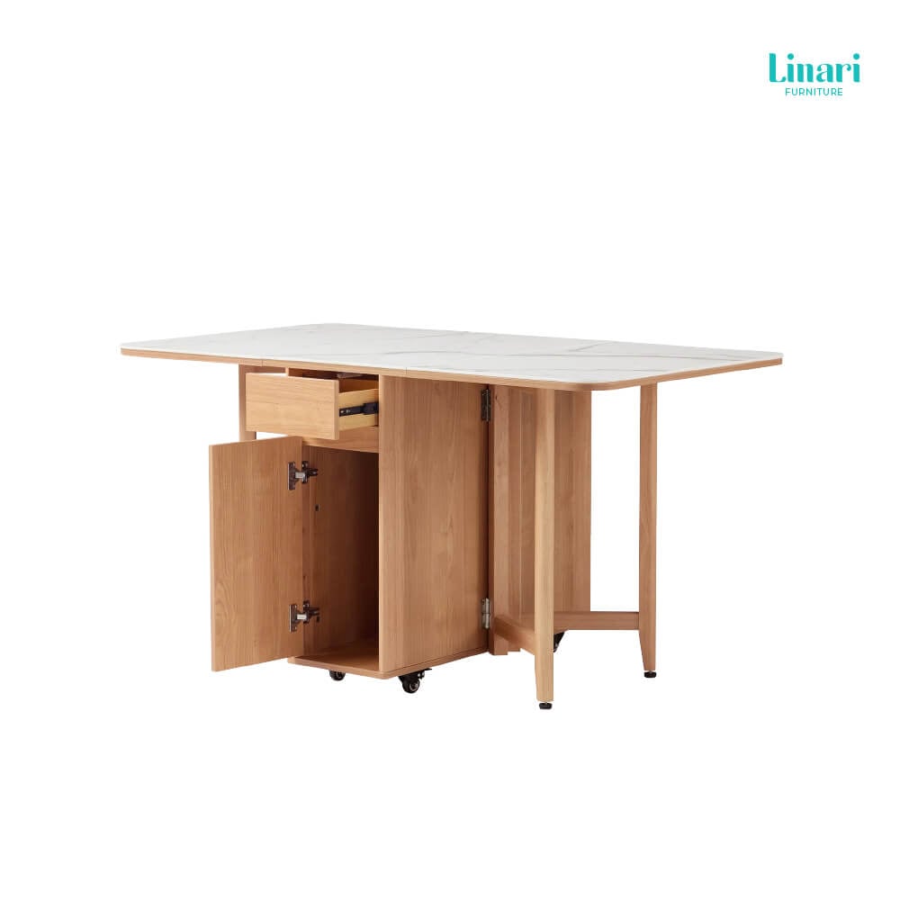  โต๊ะทานข้าว โต๊ะอาหารอเนกประสงค์ พร้อมเก้าอี้ สามารถพับได้ LINALI.รุ่น OU2R-A Brown