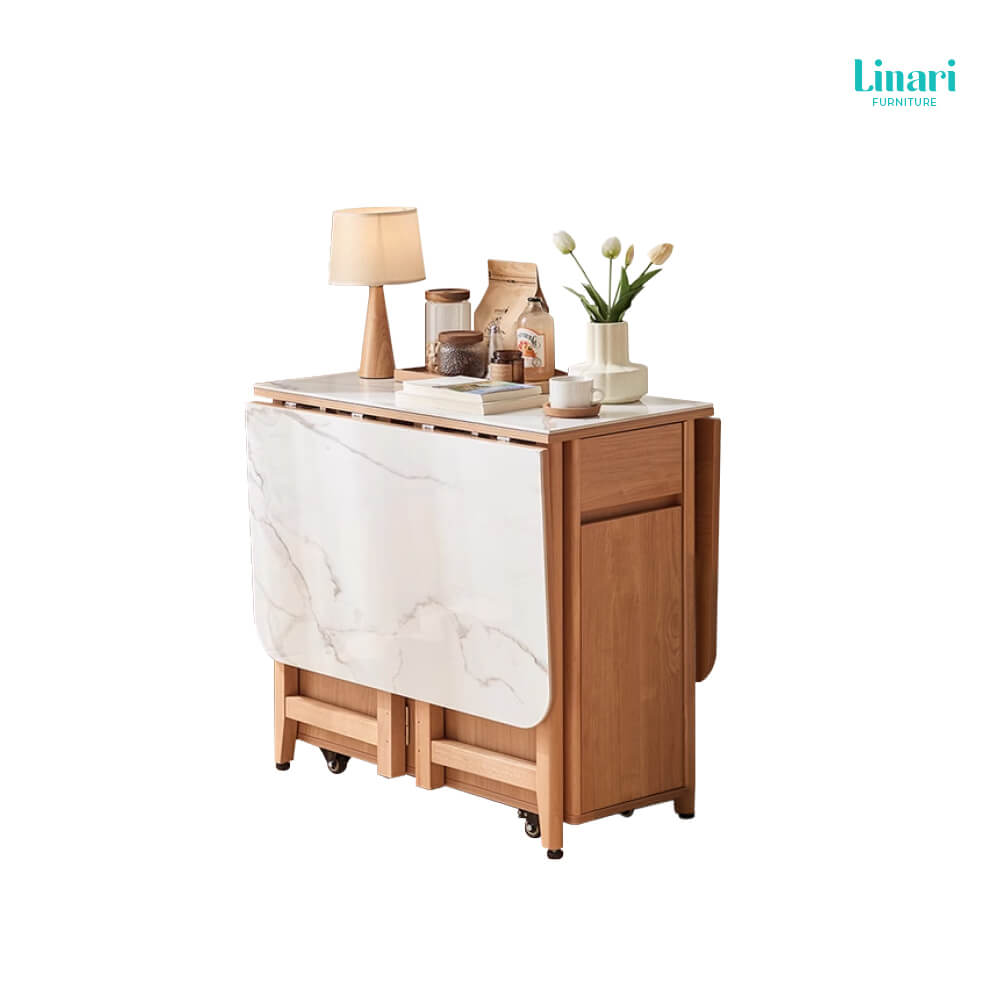  โต๊ะทานข้าว โต๊ะอาหารอเนกประสงค์ พร้อมเก้าอี้ สามารถพับได้ LINALI.รุ่น OU2R-A Brown