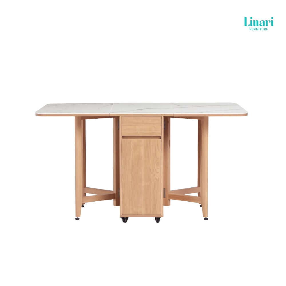  โต๊ะทานข้าว โต๊ะอาหารอเนกประสงค์ พร้อมเก้าอี้ สามารถพับได้ LINALI.รุ่น OU2R-A Brown